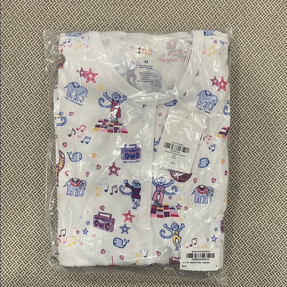 Roller Rabbit Boogie Monkeyland Long sleeve and pants pj set size MEDIUM